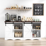 HOMFAMILIA 31.5" H Farmhouse Coffee Bar Cabinet w/Storage, White Kitchen Sideboard Buffet Cabinet with Sliding Barn Door, Rustic Accent Console with Adjustable Shelves, for Kitchen, Living Room HOMFAMILIA