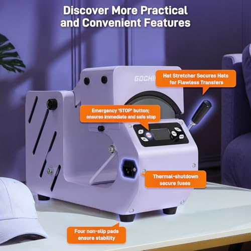 GOCHIFIX Auto Hat Heat Press Machine, Automatic Open/Release, 4 Memory Modes, Precise Temp/Timer Control, 6.54"x3.84"Curved Heat Plate, Hat Stretcher, for Caps, Sublimation, Vinyl, Heat Transfer GOCHIFIX