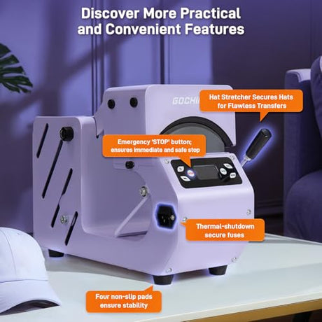 GOCHIFIX Auto Hat Heat Press Machine, Automatic Open/Release, 4 Memory Modes, Precise Temp/Timer Control, 6.54"x3.84"Curved Heat Plate, Hat Stretcher, for Caps, Sublimation, Vinyl, Heat Transfer GOCHIFIX