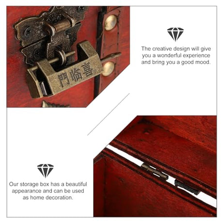 Wooden Vintage Treasure Chest Trinket Box, Decorative Wooden Storage Box Storage Trunk Handmade Pirate Treasure Chest with Lock Homoyoyo