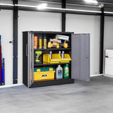 Metal Storage Cabinet with Doors and Shelves,Garage Storage Cabinet with Lock,Black Grey Metal Cabinet with Locking Doors,Steel Cabinet,Lockable Storage Cabinet for Home,Office,Garage Cabinets SISESOL