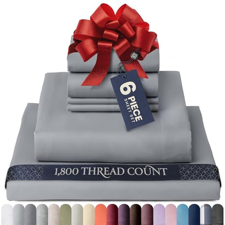 BELADOR Silky Soft Sheet Set - Luxury 6 Piece Bed Sheets for Queen Size Bed, Secure-Fit Deep Pocket Sheets with Elastic, Breathable Hotel Sheets & Pillowcase Set, Wrinkle Free Oeko-Tex Sheets BELADOR