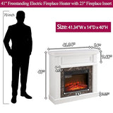 TRJQBCC 41" Electric Fireplace with Mantel, Freestanding TV Stand w/ 23" Fireplace Insert, 1400W Electric Fireplace Heater, Realistic Stacked Stone Surround & 3D Analog Flamefor Living Room(White) TRJQBCC