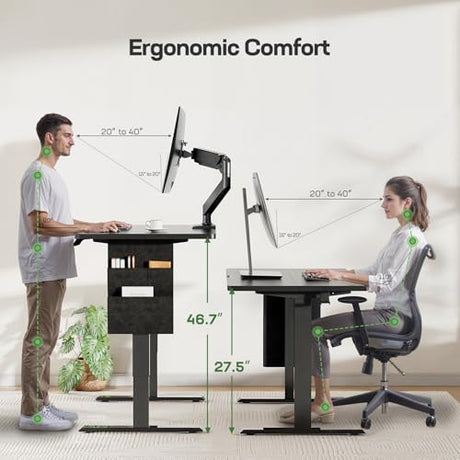 Marsail 55x24 Electric Standing Desk - Adjustable Height Computer Desk with Memory Presets, Storage Bag & Cable Management for Home Office & Gaming Workstations Marsail