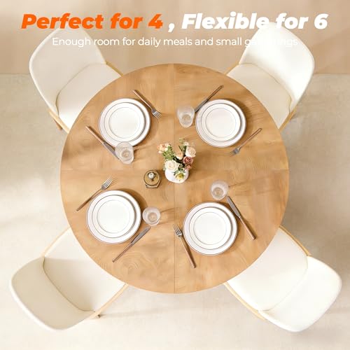 OKD 47" Round Dining Table for 4 People, Modern Pedestal Kitchen Table with Stable Cross Base & Thick Wood Top, Circle Dinner Table for Dining Room, Kitchen, Living Room, Light Tree Knot (Table Only) OKD