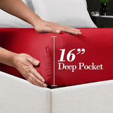 Mocassi California King Fitted Sheet - Deep Pocket Cooling Sheets up to 16 inch - Hotel Luxury 1800 Premier - Softest Sheets - Wrinkle Resistant - 1 Single Bottom Fitted Sheet, Cali King, Red Mocassi