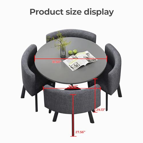 Office Reception Table Set for 4, Versatile Small Coffee Dining Table and Chair Set, Round/Square Furniture for Conference Room, 31.5 (Gray + Gray, Round, Cotton Linen, 31.5"L*31.5"W*29.13"H) Nuipesn