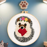 Cute Hedgehog Embroidery Kits for Beginners Adults, Animals Embroidery Starter Kits, Counted Cross Stitch Kits for Beginners DIY Craft Kits for Adults Women, Embroidery Hoops, Thread & Video Tutorial