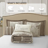 LANCO MODERN LIFESTYLE Beige King Size Comforter Set 7 Pieces, Jacquard Woven with Damask, Bedding Set in a Bag Includes Comforter, Bed Skirt, Pillow Shams, and Decorative Pillows LANCO MODERN LIFESTYLE