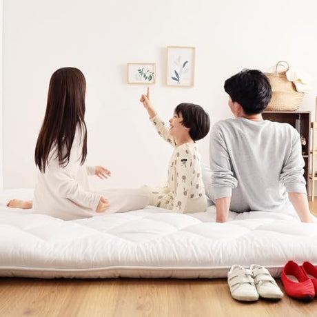 TEIJIN Japanese Futon Mattress, 100% Polyester, Foldable & Portable Floor Lounger Bed, Roll Up Sleeping Pad, Shikibuton, (Extremely Thick, Queen (U.S. Standard)), White TEIJIN