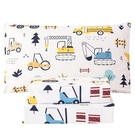 WINLIFE Kids Full Sheet Set 4 Piece Car Printed Constuction Soft Microfiber Bed Sheets - Deep Pocket - Easy Fit - Wrinkle Resistant Cozy Bedding Set for Toddler Boys Girls Teen WINLIFE