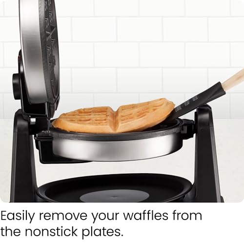 Chefman Rotating Belgian Waffle Maker, 180° Flip Iron w/ Non-Stick Plates, Adjustable Timer, Locking Lid, & Drip Plate, Space Saving Storage, Mess-Free Breakfast, Stainless Steel/Black Chefman