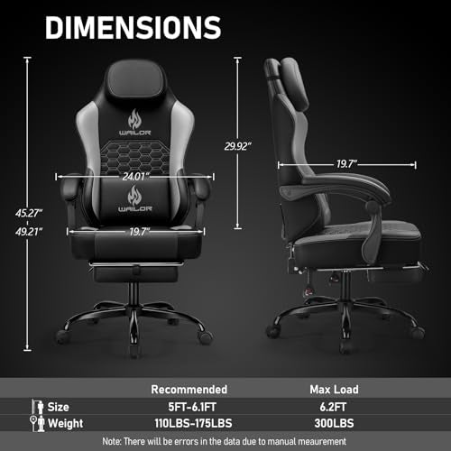WAILOR Gaming Chair with Massage and Packet Spring Cushion,Ergonomic Gamer Chairs for Adults with Footrest 300lbs,High Back Gamer Leather Chair with Headrest and Lumbar Support WAILOR