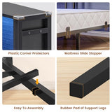 Hasuit Corner Bed Frame Full with 2 Drawers and Storage Bookcase, Daybed with Charging Station and LED Lights, Metal Platform Bed with Bookshleves, Full Size Bed Frame for Kids Teens Guests, Black Hasuit