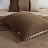 Madison Park Palisades Comforter Set Modern Faux Suede Pieced Stripe Design, All Season Down Alternative Cozy Bedding with Matching Shams, Decorative Pillows, King(104"x92"), Brown 7 Piece Madison Park