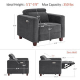 MCombo Zero Wall Recliner Chair, Wall Hugger Power Recliner Chair with Adjustable Headrest, High Wood Leg, USB & Type C Dual Charge Ports, for Living Room, Small Spaces, HL128 (Textile, Dark Grey)