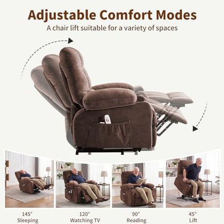 PoteSoar Power Lift Recliner Chair for Elderly with Massage and Heat, Comfortable Electric Power Reclining Chair with Side Pockets,2 Cup Holders and USB Charging Port for Living Room (Dark Brown) PoteSoar