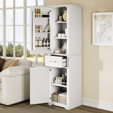 Pasirou 72" Tall Narrow Storage Cabinet with 2 Doors and One Drawer, Modern Freestanding Pantry Organizer with Adjustable Shelf and Door Shelves for Bathroom, Home Office, Kitchen, White Pasirou