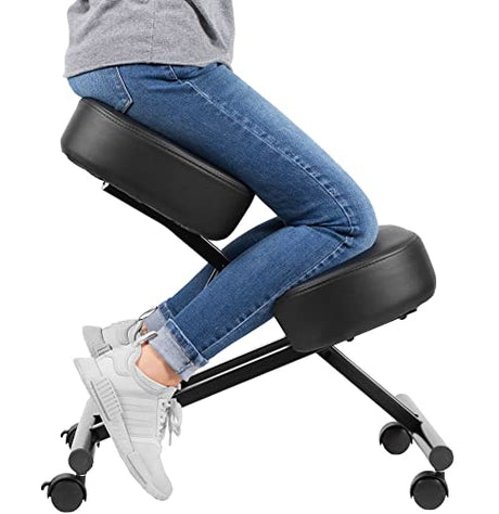 Ergonomic Kneeling Chair, Adjustable Stool for Home and Office - Improve Your Posture with an Angled Seat - Thick Comfortable Moulded Foam Cushions - Brake Casters DRAGONN