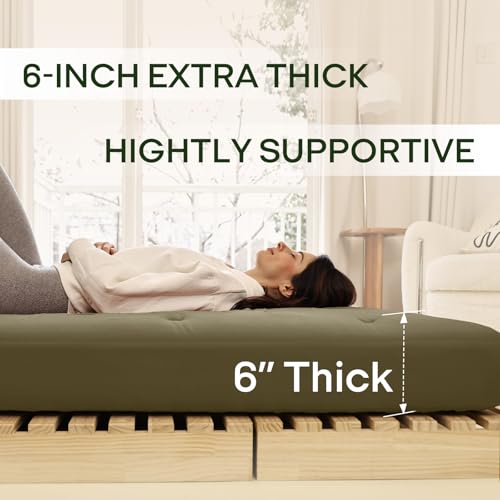 ZonLi Japanese Floor Futon Mattress Full Size 54"x75"100% Cotton Cover 6''Thicken Tatami Mattress,Foldable Sleeping Pad,Portable Dormitory Tatami Mat,Roll Up Floor Lounger Bed for Adult (Winter Moss) ZonLi
