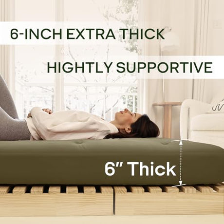 ZonLi Japanese Floor Futon Mattress Full Size 54"x75"100% Cotton Cover 6''Thicken Tatami Mattress,Foldable Sleeping Pad,Portable Dormitory Tatami Mat,Roll Up Floor Lounger Bed for Adult (Winter Moss) ZonLi