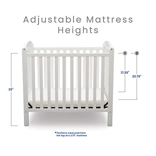 Delta Children Emery Mini Convertible Baby Crib with 2.75-inch Mattress, Bianca White - WoodArtSupply