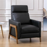 BOWERY HILL Push Back Recliner Chair, Top Grain Leather Upholstery, Exposed Wood Frame, Mid Century Modern Recliner, 41.25" Hx30.5 Wx33.46 D