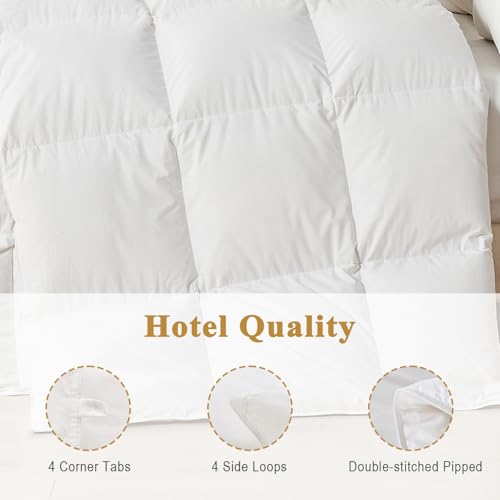 TOPGREEN Organic Feather Down Comforter Full Size, Luxury Extra-Fluffy Duvet Insert, All Season Bed Comforter with Ultra-Soft Organic Cotton Case (82x86 Inch, Ivory White) TOPGREEN