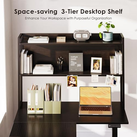 OffiGo L Shaped Electric Standing Desk, 63 Inch Reversible Corner Stand up Table with Hutch, Height Adjustable Ergonomic Large Lift Table for Home Office, Workstation, Black OffiGo
