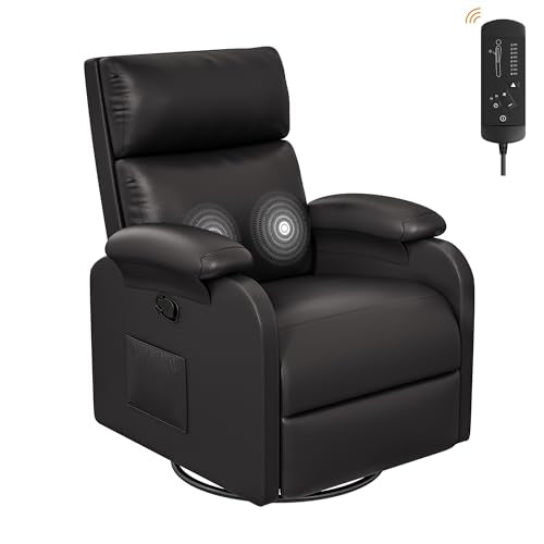 Homall Recliner Chair, 360 Swivel Rocking Chair for Adults, Massage Nursery Chair with Adjustable Backrest and Footrest, PU Leather Glider Rocker Recliners with Side Pocket for Living Room (Black) Homall