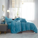 YASMENG Fluffy Velvet Duvet Cover Set Turquoise Blue Queen Size Fall Winter Soft Warm Flannel Comforter Cover Aqua 90" x 90" Luxury Cozy Plush Fleece Full Reversible Bedding Duvet Cover Set 3pcs YASMENG