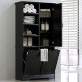 Merax Cabinet with Tilt-Out Laundry Hamper Basket, Tall Bathroom Storage Organizer Linen with Open Shelf for Home, Freestanding, Black Merax