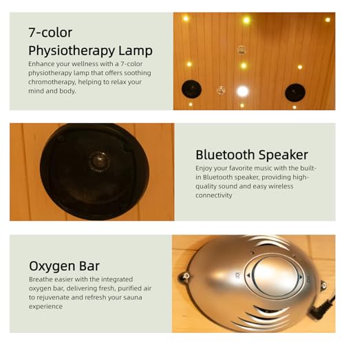 3-Person Far Infrared & Steam Dual-System Sauna Room, Outdoor Canadian Hemlock Wood Sauna, WiFi Control, Red Light Therapy, 11 Heaters & 4.5KW Harvia Stove, Left Door, 220-240V ZONEMEL