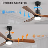 Sofucor 52 Inch Ceiling Fan with Lights Remote Control, Noiseless |Dimmable |6-Speed Outdoor Ceiling Fan with Light, Walnut 3 Blade Wood Ceiling Fan with Timer, Reversible DC Motor for Patio Bedroom Sofucor