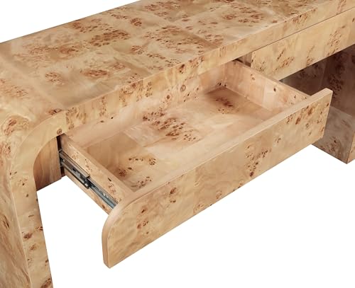 Meridian Furniture 269-S Cresthill Collection Mid-Century Modern Console Table with Ash Burl Wood, Natural Ash Finish, Curved Art Deco Design, 54" W x 14" D x 30" H, Natural Meridian Furniture