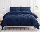 LANE LINEN Queen Comforter - Set of 7 Piece - Pintuck Stitch Design Bedding with 1 Comforter, 1 Flat Sheet, 1 Fitted Sheet, 2 Pillowcases & 2 Shams - Soft, Warm & Cozy Bedding Collection – Navy Blue LANE LINEN