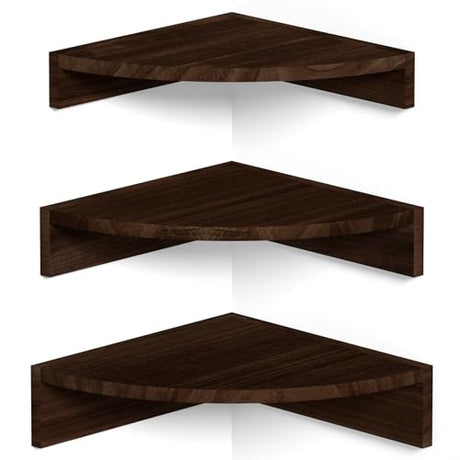 Alsonerbay Corner Shelf Wall Mount, Set of 3 Floating Shelves for Storage and Display, Rustic Wood Shelves for Bedroom, Kitchen, Living Room, Nursery and Office (Dark Brown) Alsonerbay