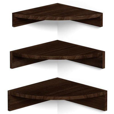 Alsonerbay Corner Shelf Wall Mount, Set of 3 Floating Shelves for Storage and Display, Rustic Wood Shelves for Bedroom, Kitchen, Living Room, Nursery and Office (Dark Brown)