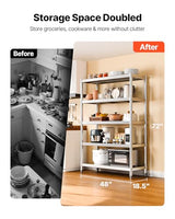 VEVOR Stainless Steel Shelving 48x18.5 Inch 5 Tier Adjustable Shelf Storage Unit Stainless Steel Heavy Duty Shelving for Kitchen Commercial Office Garage Storage 330lb Per Shelf VEVOR