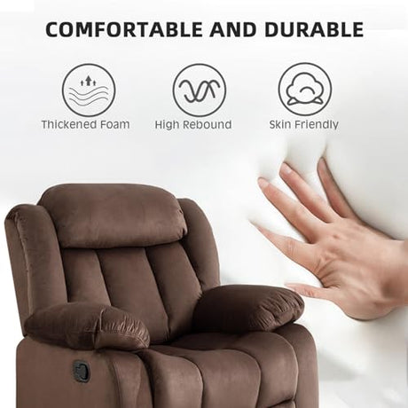 EBELLO Manual Recliner Chair, Classic and Fabric Recliner Sofa with Overstuffed Arms and Back for Living Room, Bedroom, Brown EBELLO