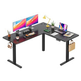 DEVAISE L Shaped Standing Desk Adjustable Height, Dual Motor Electric Corner Standing Desk, 63x55 inch Sit Stand up Home Office Desk with Splice Board, Black DEVAISE