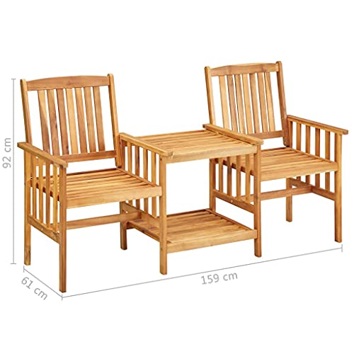 vidaXL Farmhouse Style Patio Bistro Set with Tea Table - Comfortable Outdoor Furniture with Cushions, Rustic Solid Acacia Wood Construction, Easy Assembly - WoodArtSupply