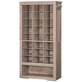 HOOBRO Tall Shoe Cabinet, 9 Tier Shoe Storage Cabinet, Freestanding Wooden Shoe Cabinet Organizer with 24 Cubbies and 3 Hooks, for Entryway, Closet, Living Room, Greige BG24SC01 HOOBRO