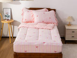 Aimuan Zipper Bedding Pink Bow Printed on Rainbow Comforter Set Set Bowknot Twin Princess Kids Zippered Bedding Set Ultra Soft (Pink-Colorful, Twin) Aimuan