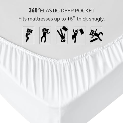 King Size Fitted Sheet – Ultra Soft 1800 Microfiber – Deep Pocket Fits Up to 16” Mattress – Wrinkle & Fade Resistant – Single Fitted Bottom Sheet Only (White) Peace Sleep Bedding