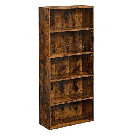 VASAGLE 5-Tier Adjustable Bookshelf in Rustic Brown - Stylish Floor Standing Unit VASAGLE