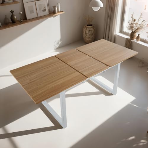 VICBARLEY Extendable Dining Table for 4-8 People,70.89''Modern Space-Saving Kitchen Table with Metal Legs,Rectangle Folding Conference Meeting Table for Living Meeting Room Kitchen,Oak VICBARLEY