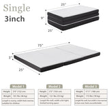 Tri Fold Memory Foam Foldable Mattress Single, 3 inch Folding Mattress for Guest Sleep. Portable Trifold Mat with Removable Washable Cover, Floor Sleeping Mat for Adult and Kid HUEIFY