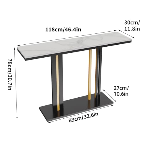 Wisfor Console Entry Table: Luxurious Console Entryway Table with Sintered Stone with Metal Frame for Foyer Decor, Living Room Sofa Side Table (White) Wisfor