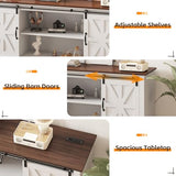 Garvee Home Farmhouse TV Stand for 75 in Television, Wood Entertainment Center with Storage & Barn Doors, Adjustable Shelf Media TV Console Table Cabinet for Living Room, 66 in Large, White Garvee